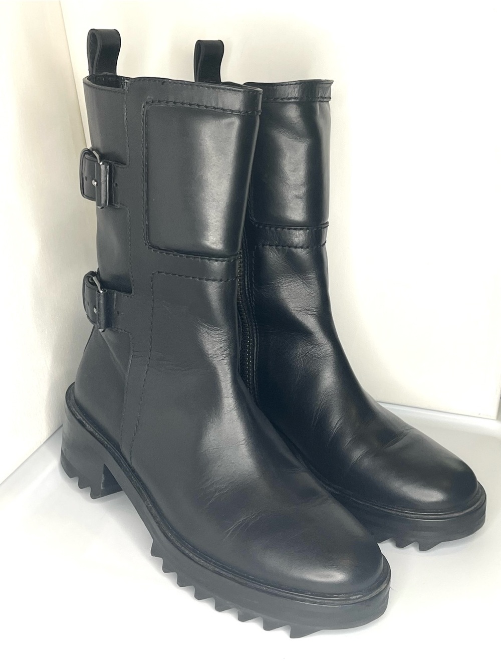 Tamara Mellon Black Leather Combat Moto Boots